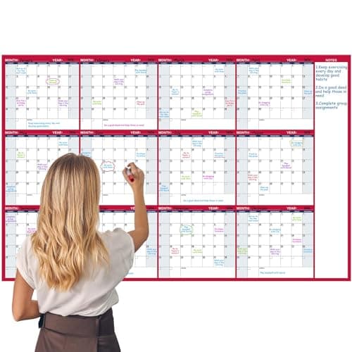 Large Dry Erase Calendar for Wall - Yearly Wall Calendar Dry Erase, 58" x 37" Undated Dry Erase Calendar, Great Layout Wall Planner with 15 Round Stickers for Home, Office and Classroom
