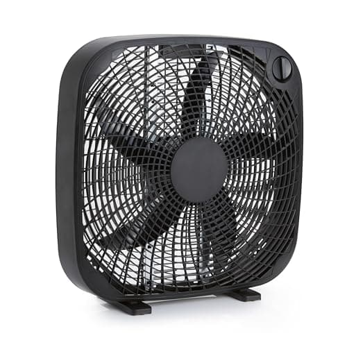 Amazon Basics 3-Speed Box Fan for Bedroom, Portable with Carry Handle, Powerful Airflow, 5 Blades, Lightweight Design, 67 Watts, 20-Inch, Black, 6.8"D x 20.86"W x 21.33"H
