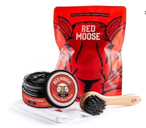 RED MOOSE 3pc Leather Shoe Shine Kit with Brush and Cloth – Made in USA – Boot Cleaner and Boot Polish – Black Leather Shoe Polish Kit