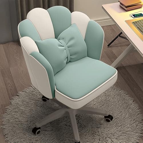 HDHNBA Vanity Chair with Wheels Velvet Petal Desk Chair Upholstered Tufted Home Office Chair for Women Girls, Height Adjustable Makeup Task Chair for Bedroom Living Room