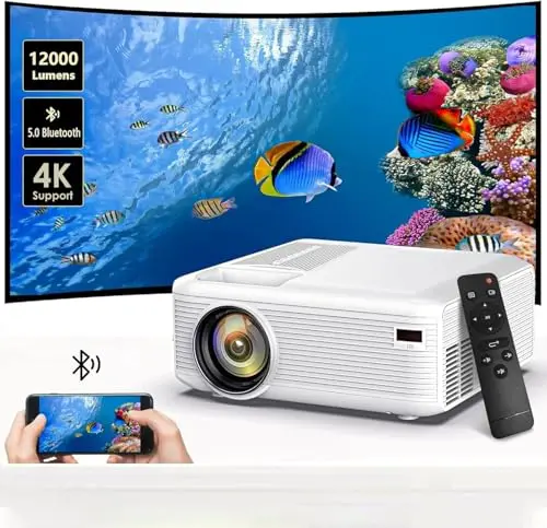 Mini Projector | 4K Support 200" Giant Screen | 500 ANSI Lumens, Bluetooth 5.2 | Portable Outdoor Movie Projector Compatible with TV Stick/Phone/HDMI/PC | Built-in HiFi Speaker | indoor & outdoor use