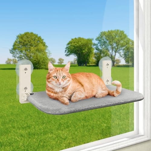 PUPAGREE Cordless Foldable Cat Window Perch, Cat Hammock Update Secure Hold with 4 Cone Shape Suction Cups and 2 Sturdy Larger Base,Glass Windows Hammock for Cats Inside (Grey Medium)