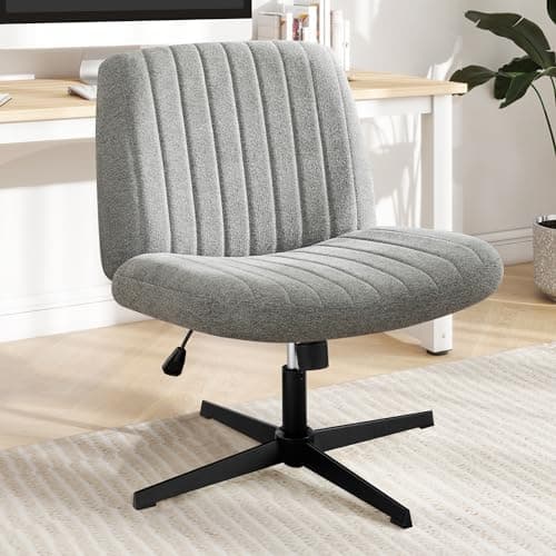 DUMOS Criss Cross Chair Legged Office Wide Comfy Desk Seat, No Wheels Armless Computer Task Seating, Swivel Vanity Home Height Adjustable