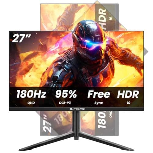 INFIEVO 27 Inch Gaming Monitor QHD 2560 x 1440P 180Hz IPS 1m Computer Monitor, Height/Pivot/Swivel/Tilt Adjustable Vertical Monitor, 95% DCI-P3P3, FreeSync,HDR,Eye Care, HDMI/DPX2,VESA Compatible