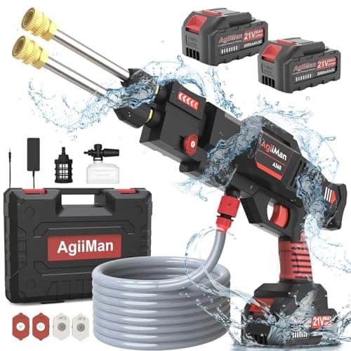 AgiiMan Cordless Pressure Washer - 21V Battery Powered Pressure Washer Portable, Max 950PSI Cordless Power Washer with 2 Rechargeable Batteries for Car/Home/Garden Cleaning & Watering