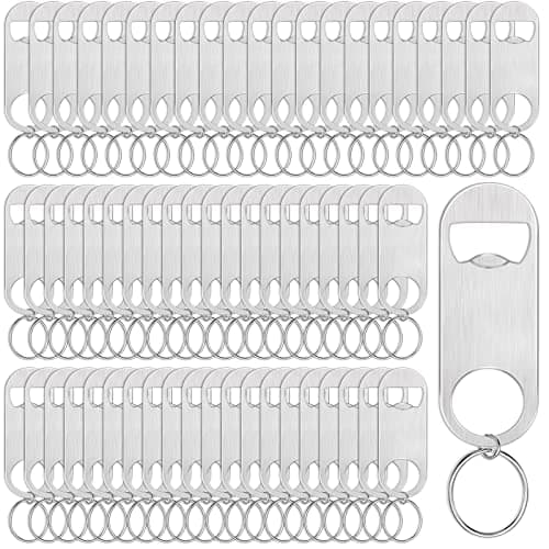 Therwen 60 Pcs Flat Beer Bottle Opener Keychain Stainless Steel Key Chain Cute Beverage Bottle Opener Key Ring, Small and Light for Caps Men Women Kitchen Bar Restaurant, Silver