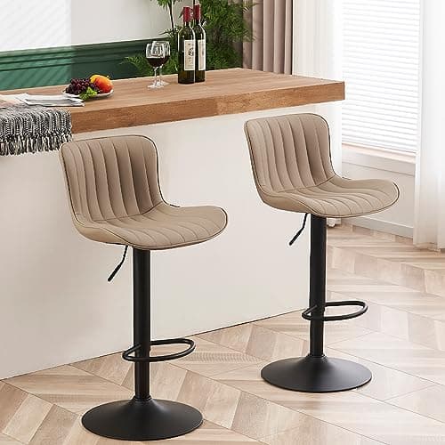 YOUNUOKE Counter Height Bar Stools Kitchen Island Barstools Set of 2 Adjustable Swivel Counter Stool Bar Height Island Chairs with Back, Khaki