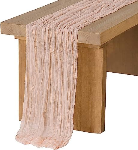 Ling's Moment Pink Cheesecloth Table Runner, 168 Inch 14FT Blush Boho Gauze Rustic Sheer Dusty Pink Cheese Cloth Table Runners for Party Wedding Birthday Outdoor Bridal Shower Decor