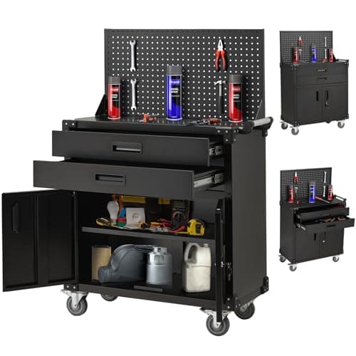 Danrelax 52" Mobile Workbench with Pegboard & Drawers - Heavy-Duty Garage Tool Bench with Lockable Storage, Cold-Rolled Steel, 4 Swivel Casters, Black