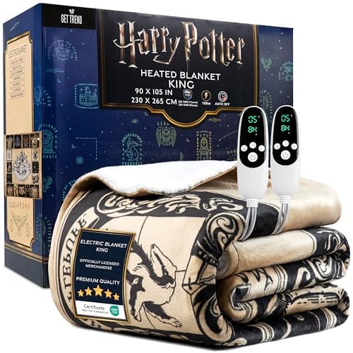 Get Trend Harry Potter Gifts Heated Blanket Electric, King Size Luxurious Soft Fleece Weighted Blanket, Heating with 9 Heat Settings & Auto Shut-Off, 90x105in (Multi Harry Potter, King US)