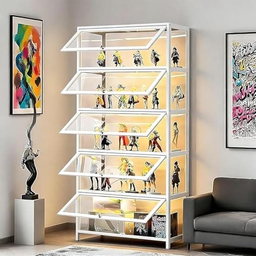 4-Tier Display Cabinet with Acrylic Doors, 65" Transparent Curio Display Case for Figures, Collectibles Toy Organizers Rack & Display Shelf, Kids Bookcase for Home, Office, Playroom, Living Room