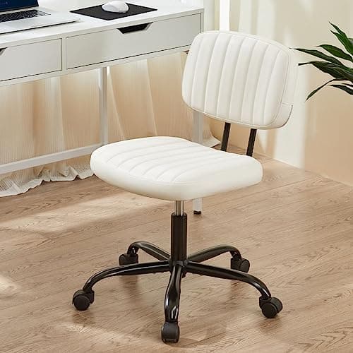 Armless Desk Chair - Small Home Office Chair with Wheels, PU Leahter Low Back Vanity Chair with Lumbar Support, Adjustable Height 360° Rolling Swivel Computer Task Chair without Arm for Small Space