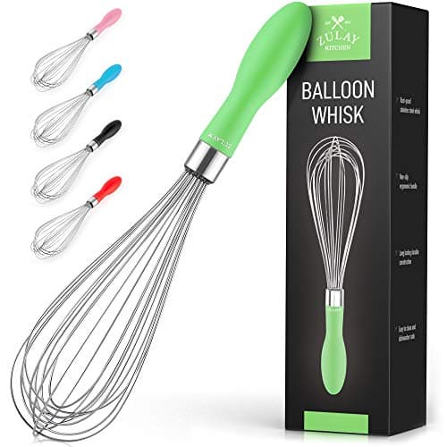 Zulay Kitchen Stainless Steel Balloon Whisk 12 Inch – Heavy Duty and Durable Wire Whisk with Non-Slip Silicone Handle for Blending, Whipping & Beating - Green