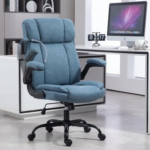 BRTHORY Office Chair High Back Ergonomic Executive Computer Desk Chair Comfortable Fabric Padded Home Office Desk Chairs with Flip-up Arm Rest Adjustable Height Swivel Wheels (Blue)