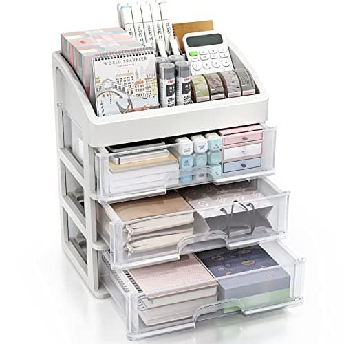 ZHAIXIAONIAN Desk Organizer with Drawers, 3 Drawer Desktop Plastic Storage, Clear Desktop Storage Drawers for Office Supplies, Make up Organizers