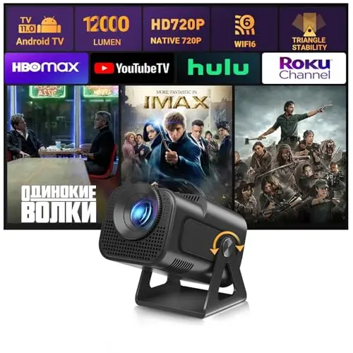 Portable Mini Projector XGODY Gimbal5 - Mini Smart Android 11 HD Projector Supports 1080P 4K WiFi6 BT Home Theater Video Projector with 180° Rotatable Stand Auto Keystone for Android, iOS Matte Black