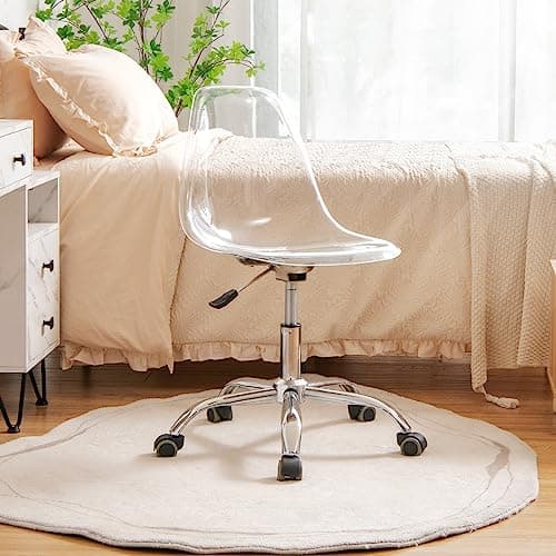 Giantex Acrylic Desk Chair, Clear Armless Office Rolling Chair, Height Adjustable Leisure Ghost Chair w/Chromed Base, Modern Cute Vanity Chair, Swivel Computer Chair for Home Office