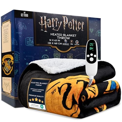 Get Trend Harry Potter Gifts Heated Blanket Electric, Luxurious Soft Fleece Throw, Fast Heating with 9 Heat Settings & Auto Shut-Off, 50x65in (Black Harry Potter, Throw US)