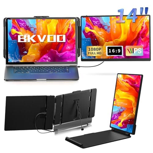 BKVOO Laptop Screen Extender Travel Monitor - 14" Dual Portable Monitor IPS FHD 1080P Travel Work Extra Screen Plug and Play USB-C HDMI Port Compatible with Wins Mac Chrome Dex Fits 13-17" Laptops