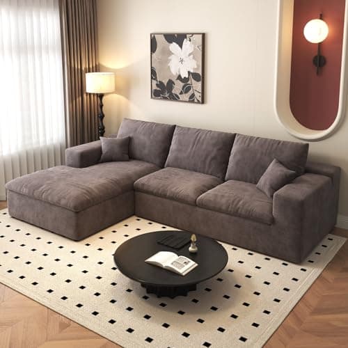 107'' L-Shaped Modern Modular Sectional Cloud Couch, 4-Seat Chenille Deep-Seat Sofa with Pillow for Living Room, Bedroom, Apartment, Camel