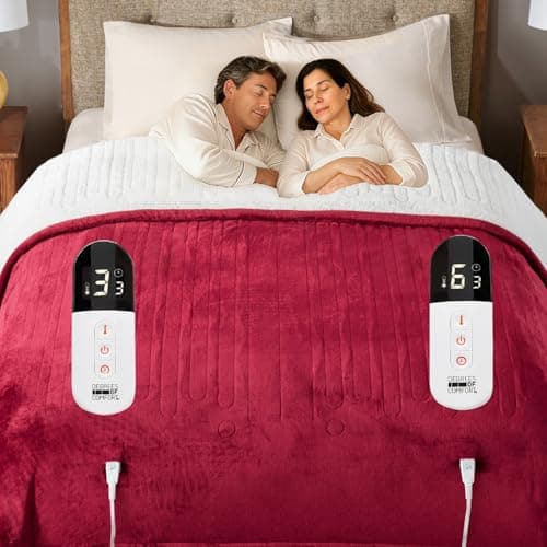 Sherpa Soft California King Electric Blanket with Dual Controls, Heating Blankets | Washable | 1-10 Hour Automatic Shut Off | Double Zone, 6 Heat Settings | 100" x 94" Red