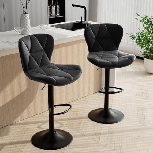Daluvenix Bar Stools Set of 2,Adjustable Swivel Barstools, Faux Leather Bar Chairs,Upholstered Counter Height with High Backrest for Kitchen Island, Black