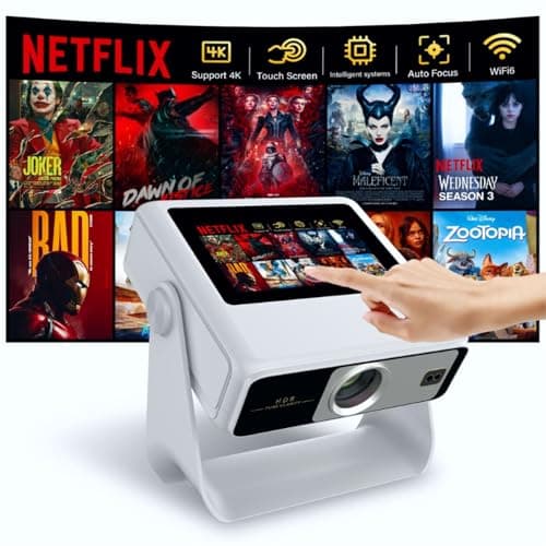Smart Touchscreen Projector with WiFi 6 and Bluetooth Built-in Apps - 4K Support Portable Bedroom Mini Projector Native 1080P , Auto Keystone Home Theater Cinema Movie Outdoor Proyector