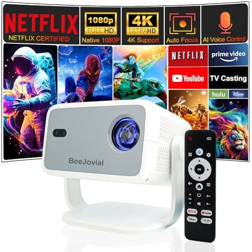 Mini Projector with WiFi and Bluetooth, Officially-Licensed NetfIix/YouTube/PrimeVideo, 360° Rotatable Stand, Compatible for iOS Android Laptop TV Stick PS5 USB HDMI
