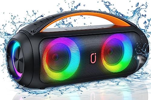 Portable Bluetooth Speaker, Loud Boombox Speaker with Subwoofer, Powerful Deep Bass Stereo Sound, IP65 Waterproof, Wireless Outdoor Speaker for Camping, Beach, Party, Support TWS/USB/TF Card/AUX