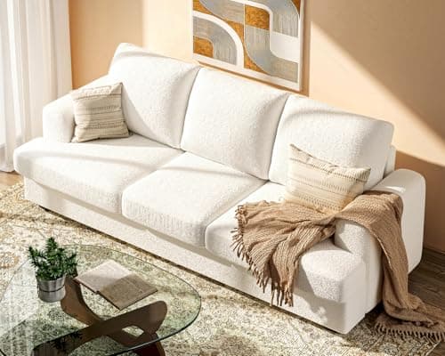 KKL 89 Inches Loveseat Sofa, Comfy Cloud Couch with Deep Seats, 3 Seater Couches for Living Room, Bouclé Fabric, Wood Frame, Easy Assembly, Beige