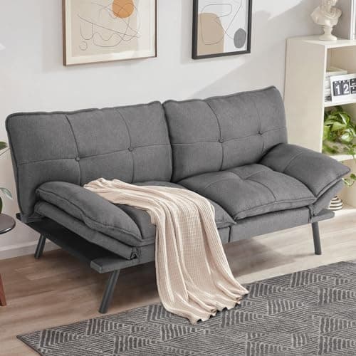 Sweetcrispy Sofa Couch - Futon Sofa Bed, Full Size Futon, Sofa Sleeper, Modern Convertible Lazy Futon for Living Room, Small Space, Apartment Office, Grey, 6022GY