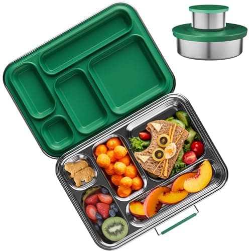 AOHEA Stainless Steel Bento Box Kids, Kids Metal Bento Lunch Box BPA Free Lunch Box Containers 304 Stainless Steel Bento Box for School and Office(Green)
