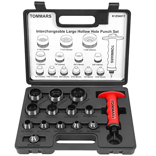 TOMMARS Hollow Punch Kit with Pin Point Punch Shaft Hole Cutter Set Gasket Punch Tools Gasket Cutter 14 PCS 5mm-35mm 3/16" to 1-3/8"