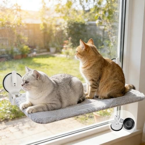 L&W BROS. Cat Window Perch with Lever Lock Suction Cups Holds up to 50 lbs Foldable & Space Saving Design Heavy Duty Window Hammock for Large Cats (L 1Pc)