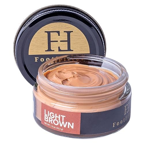 FootFitter 1.5 oz Premium Professional Shoe Cream Polish for Leather Boots/Shoes, Made in USA, Multiple Colors Available - Light Brown