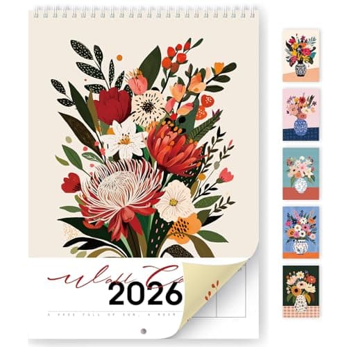 2026 Calendar, Monthly Wall Calendar 2026 from January to December 2026,12-Month A4 Size 8.3" x 11.7", Spiral Hanging with Twin-Wire Binding, Perfect for Home or Office, Vintage Floral Vase