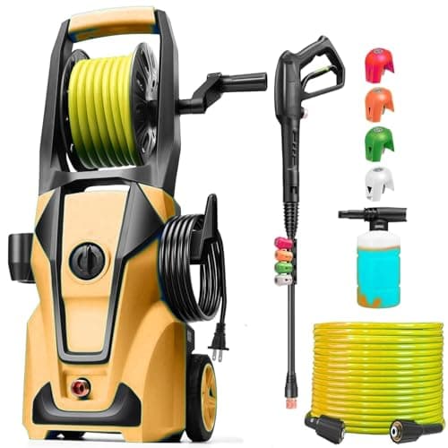 Pressure Cleaner Adjustable 5000PSI 4.0 GPM High Power Cleaners with 33ft Hose Reel, 4 Nozzle and Foam Cannon, Power Cleaners Machine for Home, Cars, Patio (Orange)