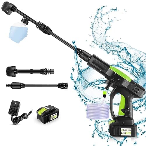 Homdox Cordless Pressure Washer w/ 40V Battery, 1300 PSI Cordless Power Washer Battery Powered, Portable Pressure Washer w/ 6-in-1 Nozzle, Soap Container, Charger Included (Black&Green with 1 Battery)