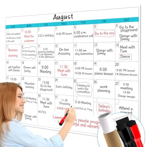 Dry Erase Calendar for Wall - 38" x 58" Extra Large White Board Calendar, One Month Undated Blank Daily Planner, Reusable Laminated 30-Day Task Organizer for Office, Classroom, Home(No Creases)