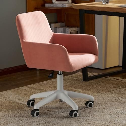 MOJAY Velvet Home Office Swivel Chair, Computer Chair Pretty Office Chairs, 360°Swivel Height Adjustable Reception Chair with Wheels for Women Girls