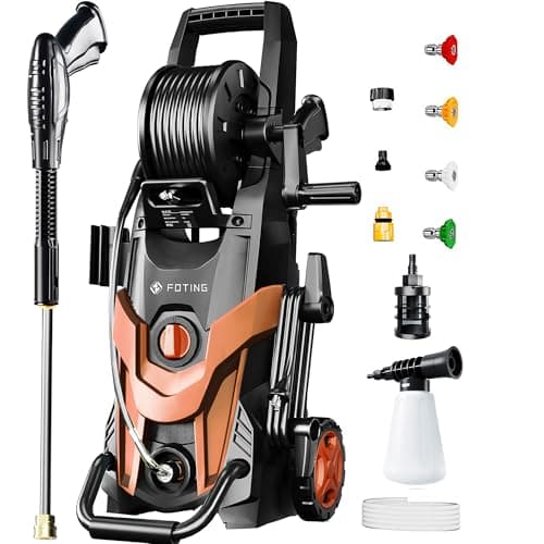 2025Upgraded Electric Pressure Washer, 4500 PSI 3.2 GPM Power Washer 58FT Total Long with 4 Quick Connect Nozzles, Inlet Hose & Filter& Foam Cannon for Cars/Fences/Driveways/Home Cleaning