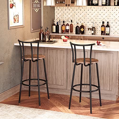 HOOBRO Bar Stools with Back, Bar Stools Set of 2, 27.8 Inch Counter Height bar stools, Breakfast Bar Chairs, Solid and Stable, Easy Assembly, Rustic Brown and Black BF04BY01G1