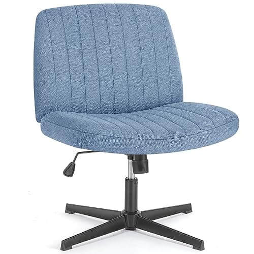 DUMOS Criss Cross Legged Office Chair, Armless Wide Seat No Wheels, Modern Home Desk Height Adjustable Swivel Fabric Vanity Seating for Bedroom