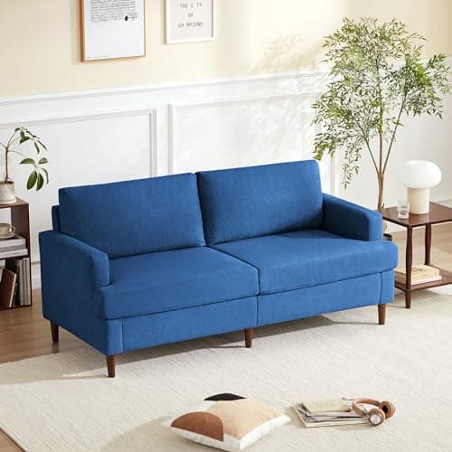 Weture 69”W Loveseat Sofa, Mid Century Modern Couches for Living Room, Small Couch Linen Fabric for Bedroom, 2 Seater Love Seat Sofa with Solid Wood Frame, Blue