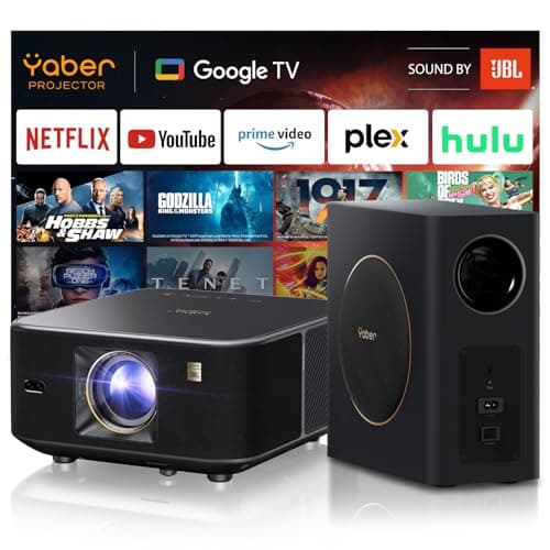 Yaber K3 Pro Projector with Subwoofer set Smart Projector with Google TV, 30W Speaker Sound by JBL, Dolby Audio, Home/Outdoor Movie Projector with WiFi6 and Bluetooth, Netflix 7000+app