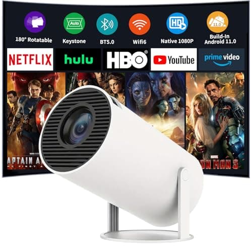 Olymmons Mini Portable Projector with WiFi 6 and Bluetooth 5.0 Smart Projector 1080P Support Movie Projector 4K Decode Built-in Android 11.0 for Home Theater Compatible for Smartphone/Tablet/Laptop