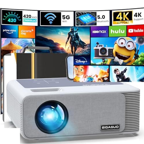 BIGASUO 850ANSI Projector with WiFi and Bluetooth - 1080P HD Outdoor Movie Projector 4K Support, Home-Projectors Max 400" Display, 4P & ±50° Keystone, 60% Zoom, Compatible with Laptop, TV Stick, PS5…