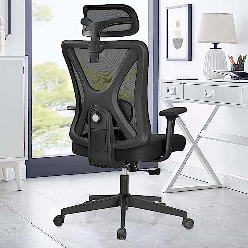 KERDOM Ergonomic Office Chair Desk Chair Comfortable Mesh Gaming Computer Swivel Rolling Chair, High Back Office Chair with Wheels, Headrest, 3D Armrest and Lumbar Support Home Office Desk Chair Black