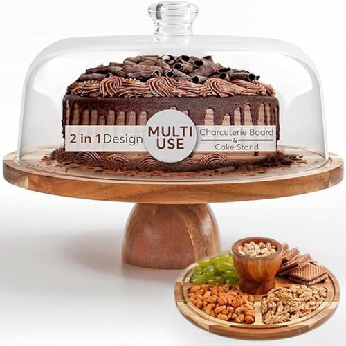 BreezyHome 2-in-1 Acacia Wood Cake Stand with Lid, Cake Stand with Acrylic Dome Light Weight, Strudy & Well Polished, Cake Plate with Lid for Parties, Weddings, and Everyday Use, Cake Display Stand with Lid