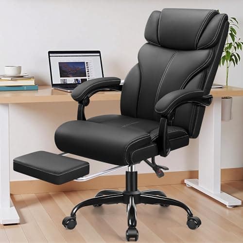 HeroSet Office Chair, Executive Big and Tall Leather Desk Chairs with Footrest, Ergonomic Breathable Computer Chair with Adjustable High Back, Lumbar Support Swivel PC Chairs with Rocking Function
